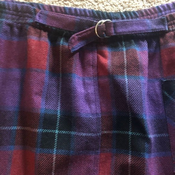 VTG Plaid Tartan Wool Belted A Line Skirt Sz 12 Purple Berry & Brick Red Winter - Picture 3 of 5